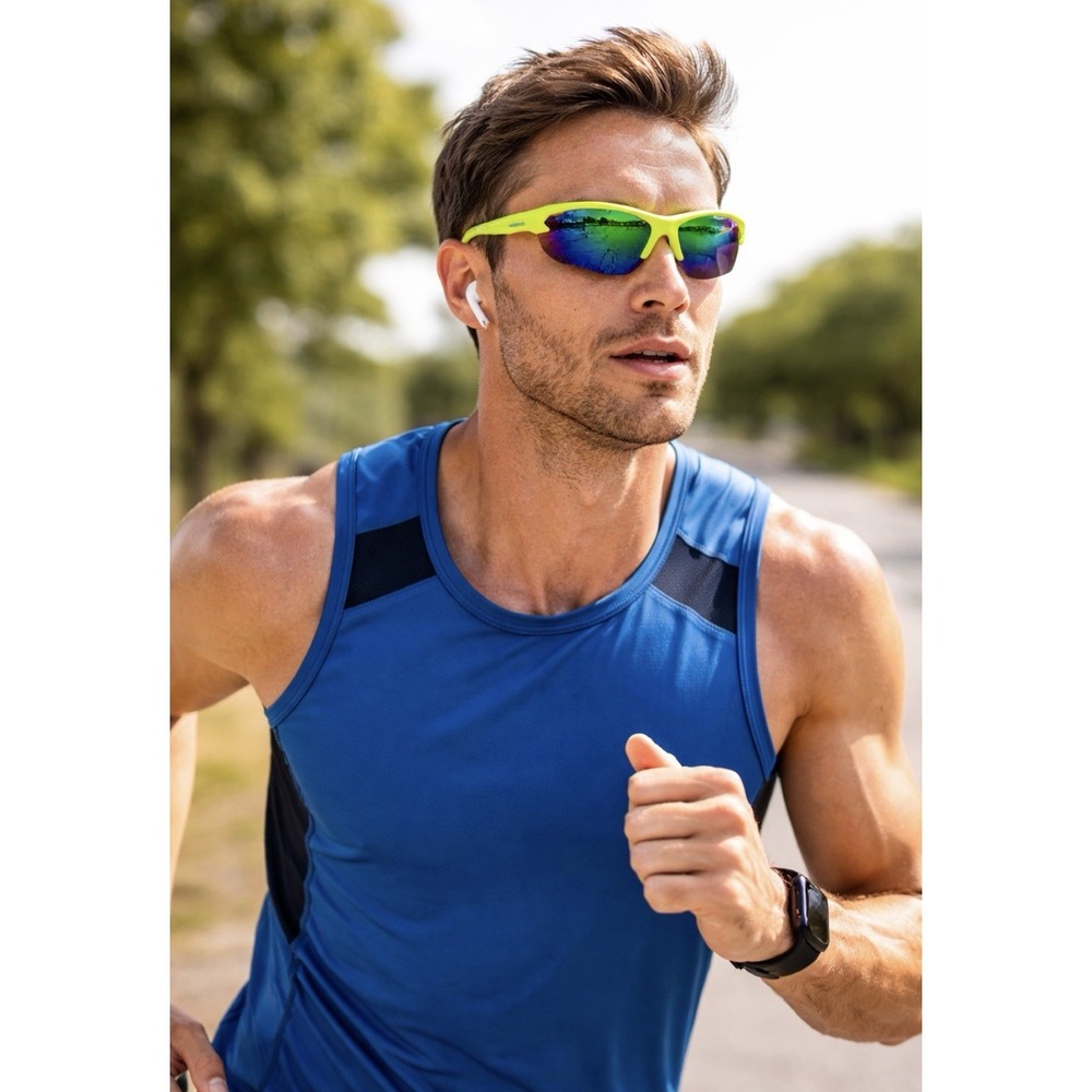 Ironman Sport wrap Sunglasses Neon Green‎ Mirrored Shield Running Cycling